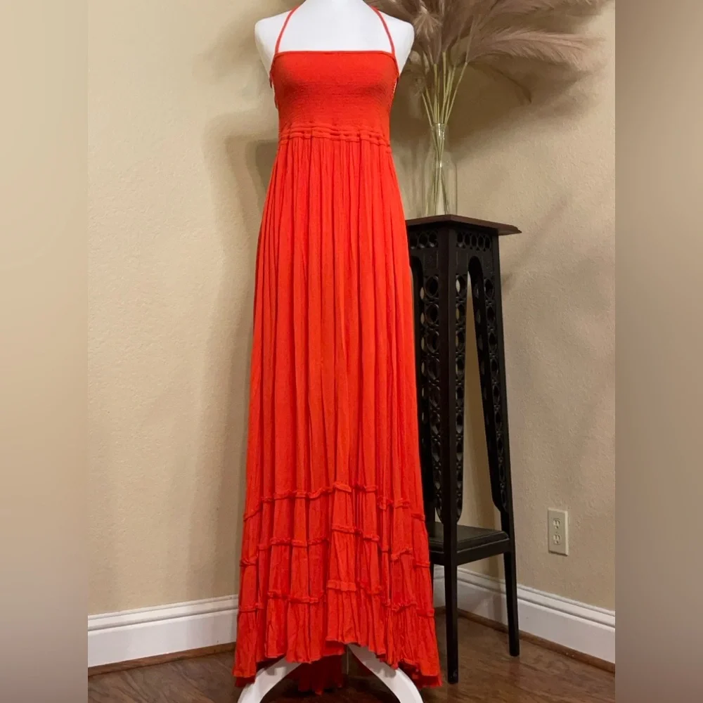 Free People Halter Orange Maxi Dress Women’s Size Small - Picture 1 of 6